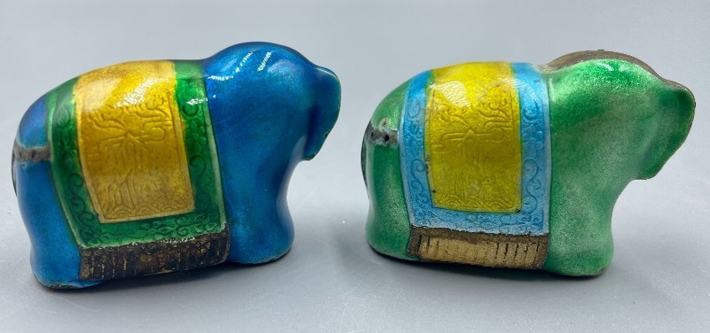 lot 384 image: Pair of Vintage Brass Enameled Elephant Figurines