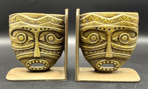 lot 57 image: Solid Brass Mask Themed Bookends