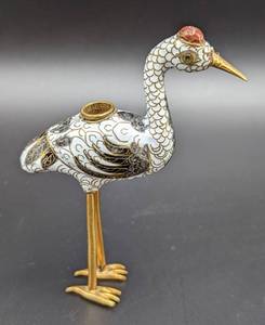 lot 13 image: Set of Three Miniature Cloisonn Crane Incense Holders
