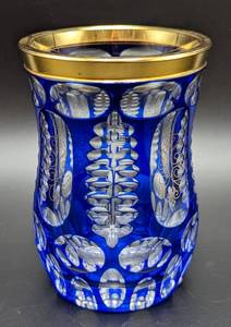 lot 101 image: Small Blue Czech Cut Glass Vase