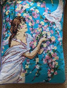 lot 138 image: Three Elegant Lady Needlepoint Pillows