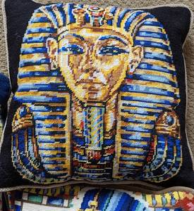 lot 200 image: Three Egyptian Themed Needlepoint Pillows