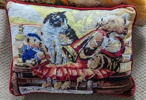 lot 215 image: Four Animal Themed Needlepoint Pillows