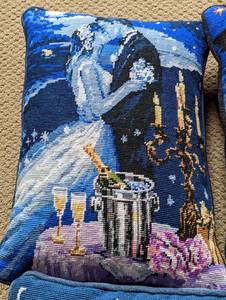 lot 216 image: Five Pretty Lady Needlepoint Pillows