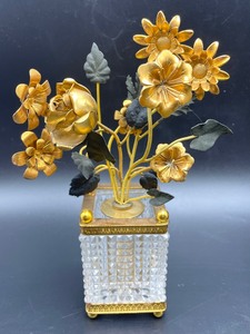 lot 292 image: Dramatic Metal Florals in Crystal Vases