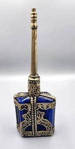 lot 324 image: Stunning Blue Glass & Metal Moroccan Oil Lamp and Perfume Bottle