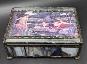 lot 232 image: Pair of Artist Designed Stained Glass Trinket Boxes