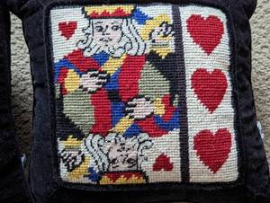 lot 246 image: Set of QueenKing of Hearts Needlepoint Accent Pillows
