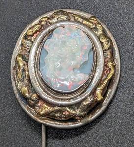 lot 84 image: Vintage Sterling Opal Cameo Stickpin