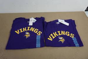 lot 104 image: 2 NEW Minnesota Vikings Shirts - Large
