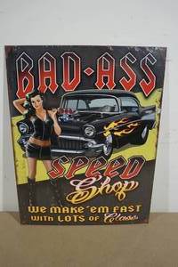 lot 113 image: Novelty Metal Sign - Bad Ass Speed Shop