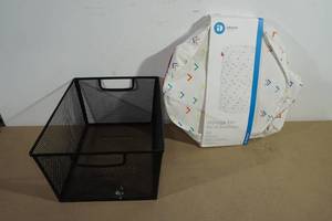 lot 136 image: Metal Basket and Cloth Storage Bin