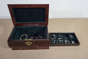 lot 62 image: Wood Jewelry Box with Earrings