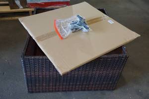 lot 167 image: NEW Wicker Patio Table with Glass Top