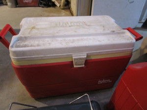 lot 351 image: Misc. Camping Gear Coolers, Air Mattress, Lantern, Grill