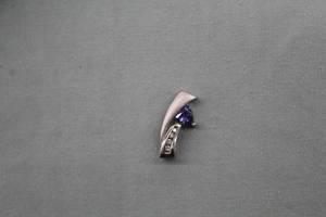 Womens Tanzanite Trillion Cut Gemstone4 Round Diamonds 10K White Gold Pendant