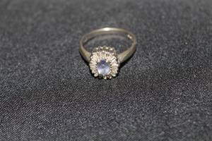 Womens Oval Blue Fashion StoneDiamond Baguette Halo 14K White Gold Ring Size 6-12