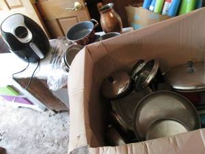 Huge box lot of Kitchenware. Pots a...