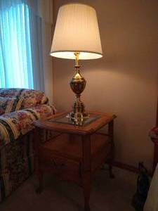 Solid Oak End Table & Lamp