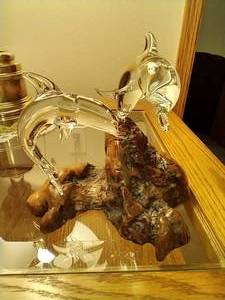 Wood & Glass Dolphin Sculpture