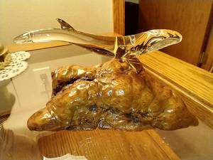 Wood & Glass Whale Sculpture