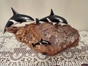 Wood & Resin Orca Sculpture - John Perry