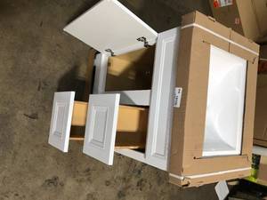 Home Decorators Collection Sedgewood 24-12 in. Configurable Bath Vanity in White with Solid Surface Top in Arctic with White Sink Customer Returns See Terms on Auction