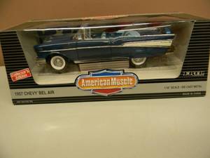 ERTL AMERICAN MUSCLE COLLECTORS EDITION 118 SCALE - DIE CAST METAL - 1957 CHEVY BEL AIR - BLUE COOL PIECE - NEW IN BOX - SEE PICTURES
