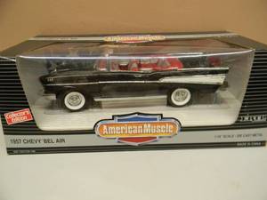 ERTL AMERICAN MUSCLE COLLECTORS EDITION 118 SCALE - DIE CAST METAL - 1957 CHEVY BEL AIR - BLACK - RED INTERIOR NICE PIECE - NEW IN BOX - SEE PICTURES