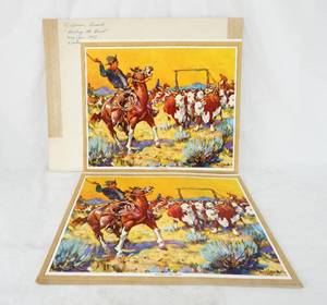 lot 16 image: Lot of 39 Vintage Frank Hoffman Holding the Herd Prints