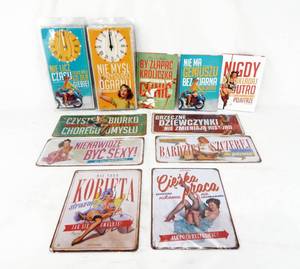 lot 18 image: Lot of Assorted New Pan Dragon Poland Gil Elvgren Clocks, Notebooks and Tin Plates