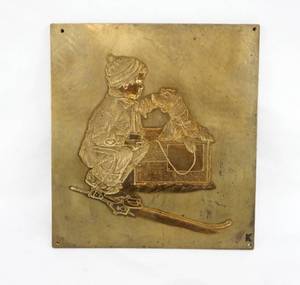 lot 68 image: Vintage Norman Rockwell Boy Meets His Dog Brass Embossing Plate