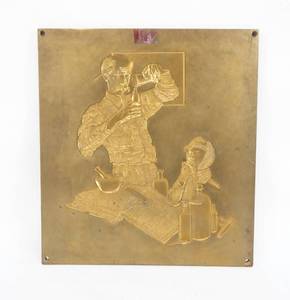 lot 19 image: Vintage Norman Rockwell The Druggist Brass Embossing Plate