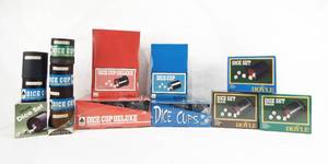 lot 31 image: Large lot of Dice Cups and Dice Sets Including Stancraft 1970s Promotional Game Cups