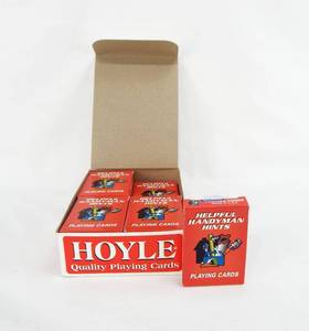 lot 40 image: Box of 12 Vintage Hoyle Helpful Handyman Hints Playing Card Decks