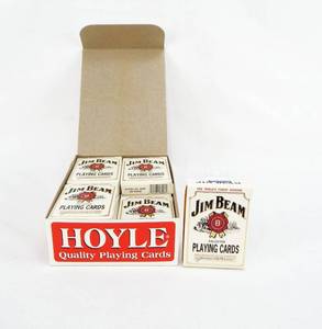 lot 43 image: Box of 12 Vintage Hoyle Jim Beam Poker Size Collector Playing Card Decks