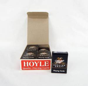 lot 46 image: ox of 12 Vintage Hoyle Miller Genuine Draft Poker Size Playing Card Decks