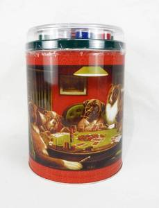 lot 61 image: Coolidge Poker Dogs A Bold Bluff Popcorn Tin and Poker Set