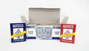 lot 106 image: Box of 12 Vintage 1998 Maverick Pinochle Size Playing Card Decks