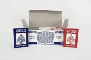 lot 108 image: Box of 12 Vintage 1998 Maverick Poker Size Playing Card Decks