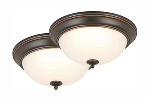 lot 76 image: COMMERCIAL ELECTRIC 13 in. 180-Watt Equivalent Oil-Rubbed Bronze Integrated LED Flush Mount with Frosted Glass Shade (2-Pack)