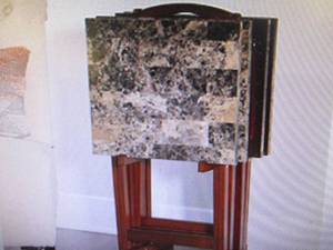 lot 41 image: Linon Marble-Look TV Tray Set open ...