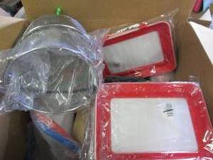 lot 228 image: box of fresh trays , strainers, pep...