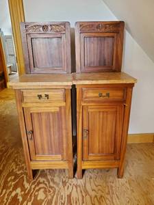 Pair Of Antique Craftsman Style Nightstands With Marble Tops