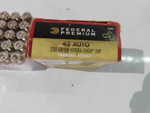 Box of Federal 45 auto 230 grain hydra shok shells