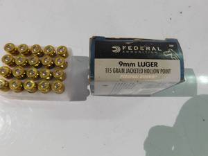 Box of Federal 9mm luger 115 grain jacketed hollow point