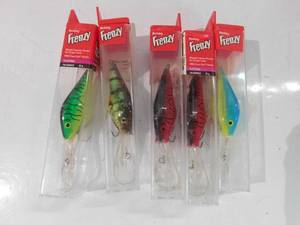5 Berkley frenzy fishing lures in packages