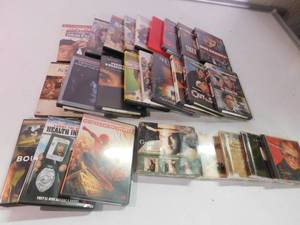 Box of DVDs and CDs