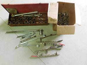 set of 34 in. drive lg sockets, box of sockets and several socket wrenches