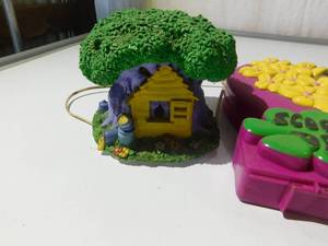 Vintage doll,  lighted Winnie-the-Pooh House, Scooby Doo case and bottle, Sylvester the cat on magic carpet & more